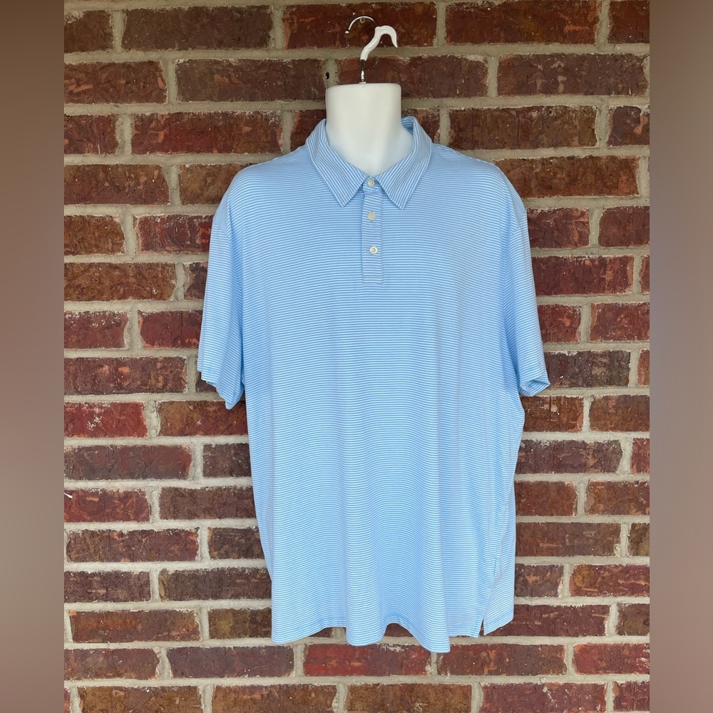 Men’s Member’s Mark Light Blue Striped Soft Cotton Polo Shirt Size XXL